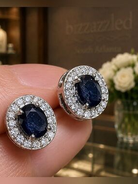 Deal‼️Sapphire Topaz 1.4ct 14k white Gold Electroplated on 925  Earrings